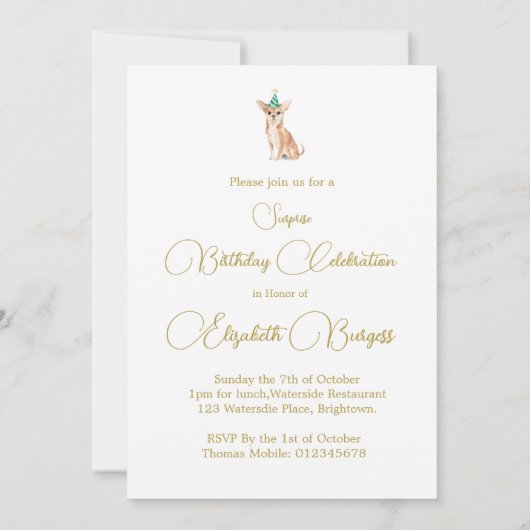 Chihuahua Hond Happy Birthday Party Uitnodiging (Achterkant)