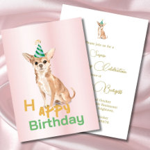 Chihuahua Hond Happy Birthday Party Uitnodiging