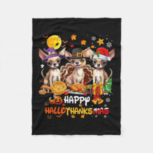 Chihuahua Hond Happy Halloween Thanksgiving Merry  Fleece Deken