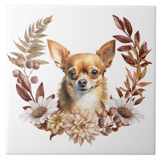 Chihuahua Hond Herfst krans Tegeltje (Voorkant)