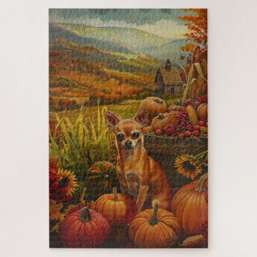 Chihuahua Hond Herfst Oogst Dankdag Legpuzzel (Verticaal)
