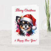 Chihuahua Hond in Santa Hat Kerstmis Kaart (Voorkant)