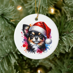 Chihuahua Hond in Santa Hat Kerstmis Keramisch Ornament