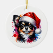 Chihuahua Hond in Santa Hat Kerstmis Keramisch Ornament (Voorkant)