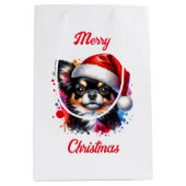 Chihuahua Hond in Santa Hat Kerstmis Medium Cadeauzakje (Voorkant)