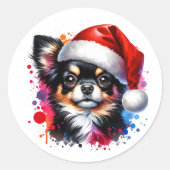 Chihuahua Hond in Santa Hat Kerstmis Ronde Sticker (Voorkant)
