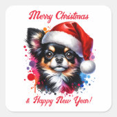 Chihuahua Hond in Santa Hat Kerstmis Vierkante Sticker (Voorkant)