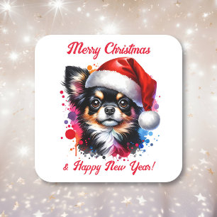 Chihuahua Hond in Santa Hat Kerstmis Vierkante Sticker