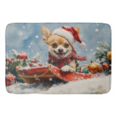 Chihuahua Hond in Sledge Laat het Sneeuw Kerstmis Badmat (Voorkant)