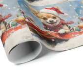 Chihuahua Hond in Sledge Laat het Sneeuw Kerstmis Cadeaupapier (Rol Hoek)