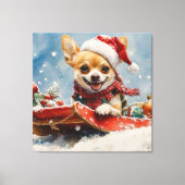 Chihuahua Hond in Sledge Laat het Sneeuw Kerstmis Canvas Afdruk (Voorkant)