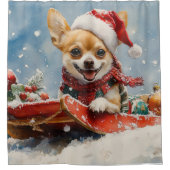 Chihuahua Hond in Sledge Laat het Sneeuw Kerstmis Douchegordijn (Voorkant)