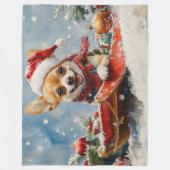 Chihuahua Hond in Sledge Laat het Sneeuw Kerstmis Fleece Deken (Voorkant)