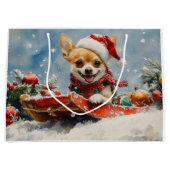 Chihuahua Hond in Sledge Laat het Sneeuw Kerstmis Groot Cadeauzakje (Voorkant)
