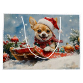 Chihuahua Hond in Sledge Laat het Sneeuw Kerstmis Groot Cadeauzakje (Achterkant)