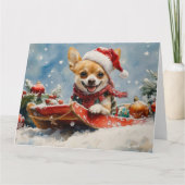 Chihuahua Hond in Sledge Laat het Sneeuw Kerstmis Kaart (Voorkant)