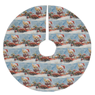 Chihuahua Hond in Sledge Laat het Sneeuw Kerstmis Kerstboom Rok