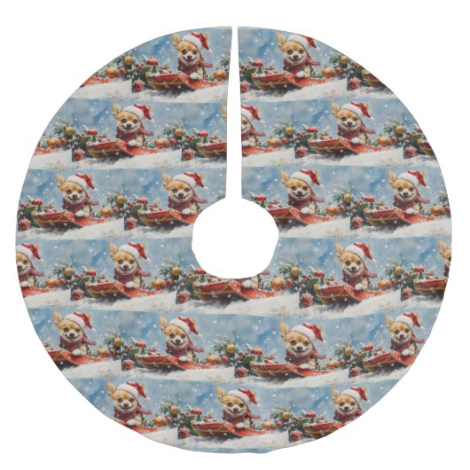 Chihuahua Hond in Sledge Laat het Sneeuw Kerstmis Kerstboom Rok (Voorkant)