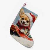 Chihuahua Hond in Sledge Laat het Sneeuw Kerstmis Kleine Kerstsok (Voorkant (Hangend))