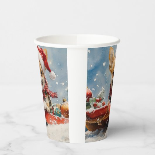 Chihuahua Hond in Sledge Laat het Sneeuw Kerstmis Papieren Bekers (Links)