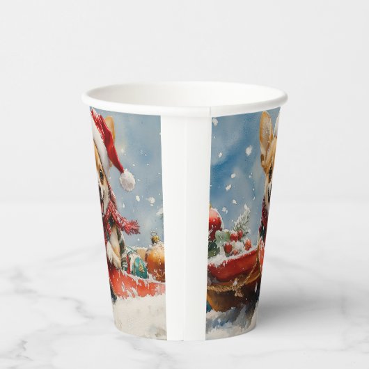 Chihuahua Hond in Sledge Laat het Sneeuw Kerstmis Papieren Bekers (Rechts)