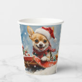 Chihuahua Hond in Sledge Laat het Sneeuw Kerstmis Papieren Bekers (Voorkant)
