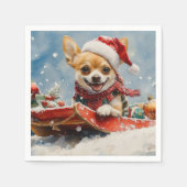 Chihuahua Hond in Sledge Laat het Sneeuw Kerstmis Servet (Voorkant)