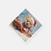 Chihuahua Hond in Sledge Laat het Sneeuw Kerstmis Servet (Hoek)