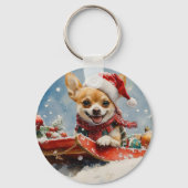Chihuahua Hond in Sledge Laat het Sneeuw Kerstmis Sleutelhanger (Achterkant)