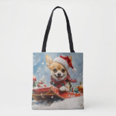 Chihuahua Hond in Sledge Laat het Sneeuw Kerstmis Tote Bag (Voorkant)