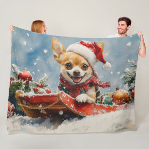 Chihuahua-hond in slee Laat het sneeuwen Kerstmis Fleece Deken