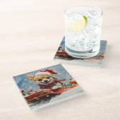 Chihuahua-hond in slee Laat het sneeuwen Kerstmis Glazen Onderzetter (Schuin)