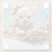Chihuahua-hond in slee Laat het sneeuwen Kerstmis Glazen Onderzetter (Achterkant)