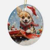 Chihuahua-hond in slee Laat het sneeuwen Kerstmis Keramisch Ornament (Links)