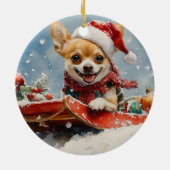 Chihuahua-hond in slee Laat het sneeuwen Kerstmis Keramisch Ornament (Achterkant)