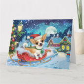 Chihuahua Hond in Sleigh Sneeuw Kerstmis Kaart (Voorkant)