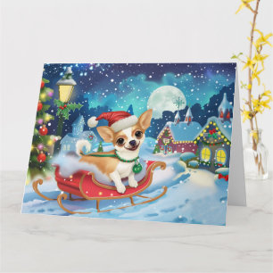 Chihuahua Hond in Sleigh Sneeuw Kerstmis Kaart
