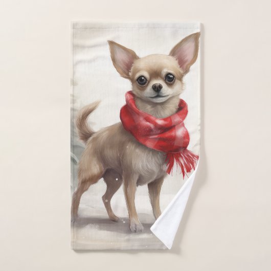 Chihuahua Hond in Sneeuw Kerstmis Bad Handdoek (Handdoek)