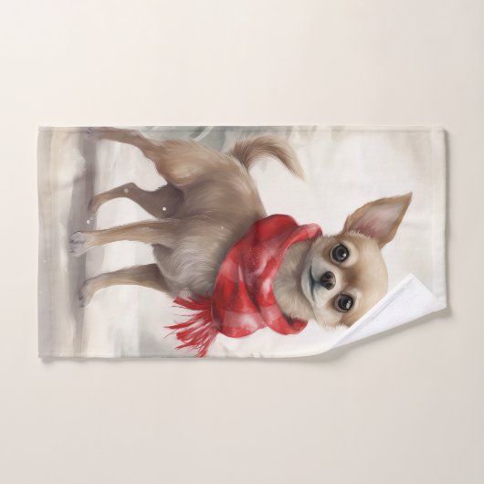 Chihuahua Hond in Sneeuw Kerstmis Bad Handdoek (Handdoek)
