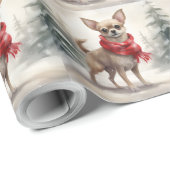 Chihuahua Hond in Sneeuw Kerstmis Cadeaupapier (Rol Hoek)