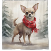 Chihuahua Hond in Sneeuw Kerstmis Douchegordijn (Voorkant)