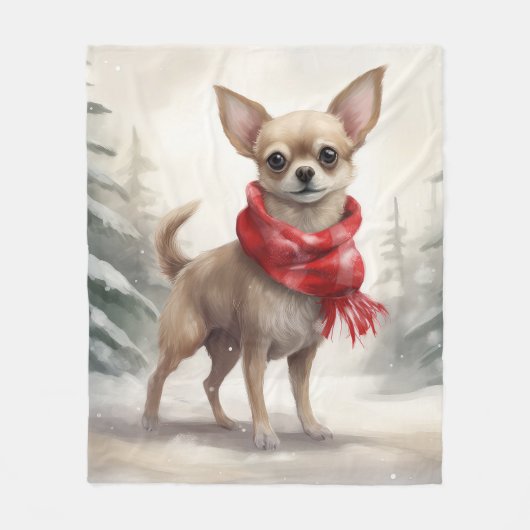 Chihuahua Hond in Sneeuw Kerstmis Fleece Deken (Voorkant)