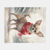 Chihuahua Hond in Sneeuw Kerstmis Fleece Deken (Voorkant (Horizontaal))