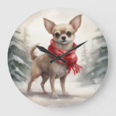 Chihuahua Hond in Sneeuw Kerstmis Grote Klok (Voorkant)