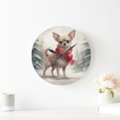 Chihuahua Hond in Sneeuw Kerstmis Grote Klok (Huis)
