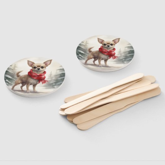 Chihuahua Hond in Sneeuw Kerstmis Handwaaier (Niet-gemonteerd)