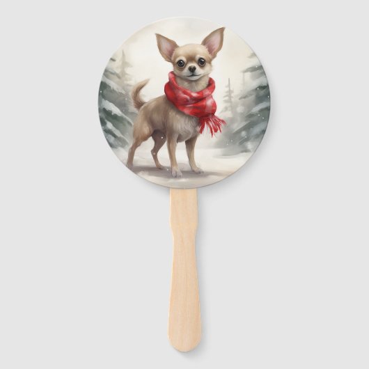 Chihuahua Hond in Sneeuw Kerstmis Handwaaier (Voorkant)