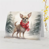 Chihuahua Hond in Sneeuw Kerstmis Kaart (Gele Bloem)
