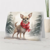 Chihuahua Hond in Sneeuw Kerstmis Kaart (Voorkant)