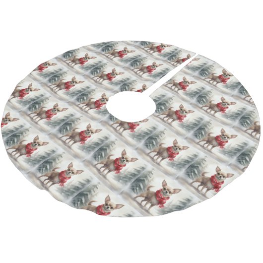 Chihuahua Hond in Sneeuw Kerstmis Kerstboom Rok (Gekanteld)